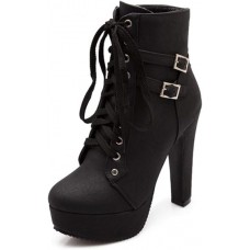 High Heel Boots for Women,Womens Platform Boot Heels Sexy Round Toe Lace UP High Heels Mid Calf Boots