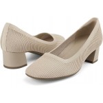 Low Chunky Heels Dress Shoes for Women Comfortable Knit Block Heeled Pumps Square Closed Toe Dressy Casual Wedding Party Prom Office Work Slip on Shoes