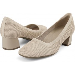 Low Chunky Heels Dress Shoes for Women Comfortable Knit Block Heeled Pumps Square Closed Toe Dressy Casual Wedding Party Prom Office Work Slip on Shoes
