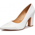 Trary Heels for Women Closed Pointed Toe Chunky Pumps Shoes Women Block High Heels Comfortable Slip-On Dress Office Party Wedding Shoes 3.54" Heel