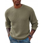 Mens Crewneck Pullover Sweater Waffle Textured Long Sleeve Knitted Sweaters