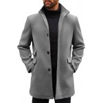 Mens  Coats Single Breasted Stand Collar Casual Slim Fit Trench Coat Mid Long Winter Overcoat with Pockets