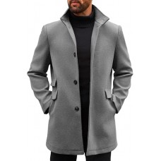 Mens  Coats Single Breasted Stand Collar Casual Slim Fit Trench Coat Mid Long Winter Overcoat with Pockets